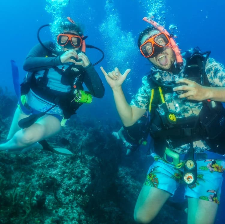 My wife and I scuba diving approximately 50 feet under water.